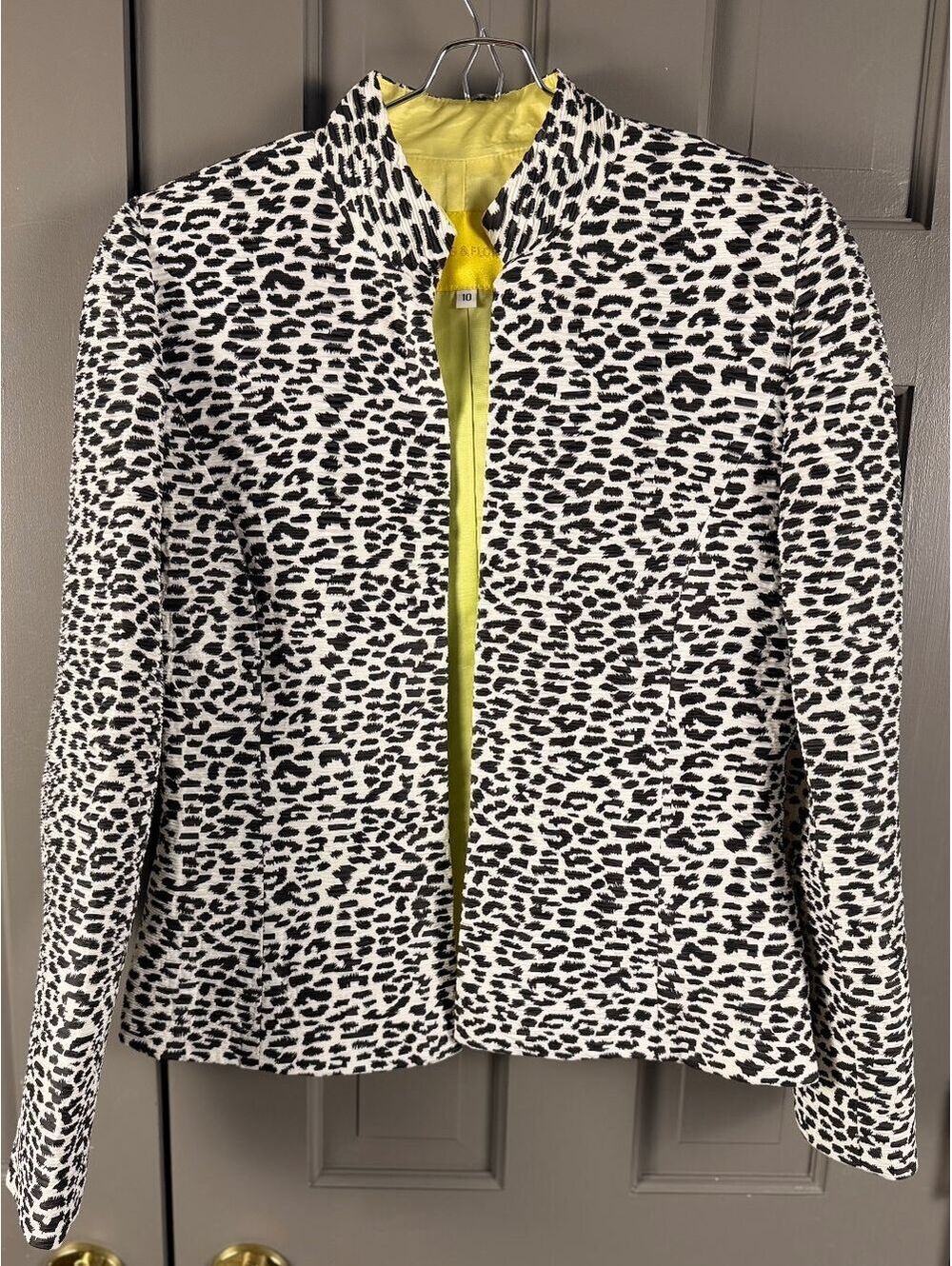 Flores & Flores Animal Print Open Front Blazer Jacket with Lime Lining